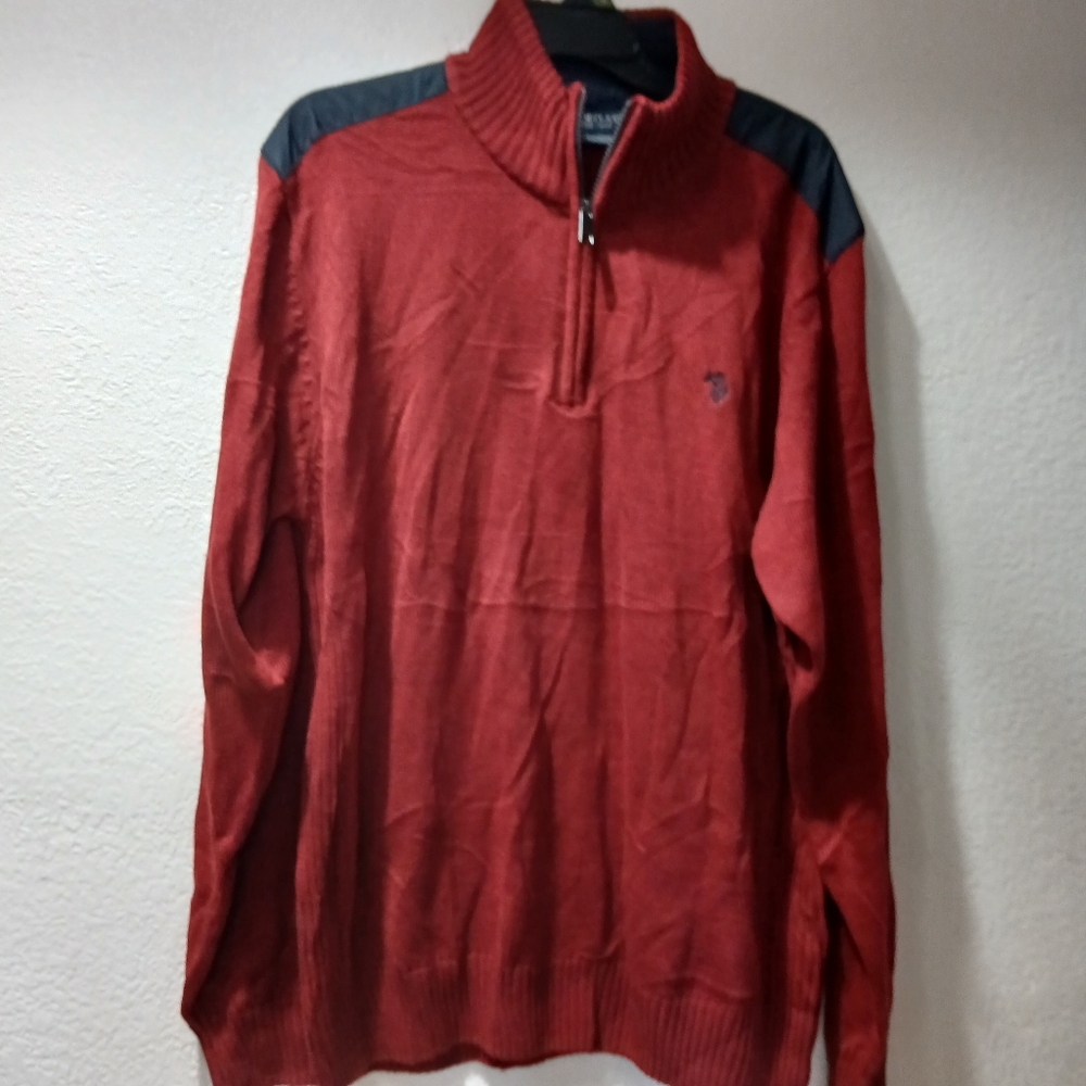 U.S. Polo Assn. Red Quarter-Zip Sweater with Black Shoulder Panels